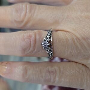 Pandora Authentic Pandora Sterling Silver Fairytale Tiara Wishbone Ring CZ SZ 6